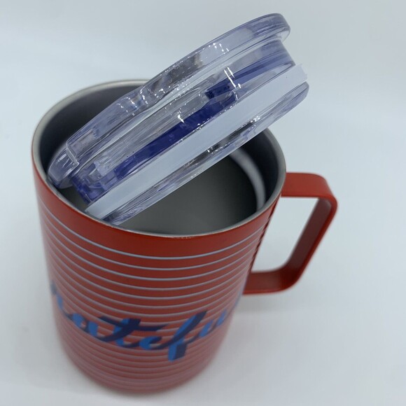 Anthropologie Travel Mug w/ Lid GRATEFUL Coffee Cup Stripes Summer July 4th USA - Picture 6 of 10